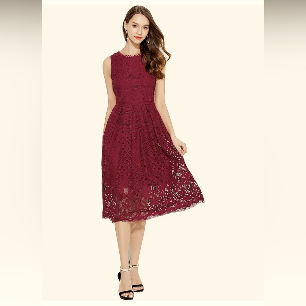 VEIISAR Womens Sleeveless Lace Fit Elegant Dress